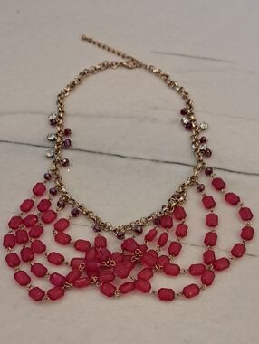 Charming Charlie Y2K Red Ruby Gold Tone Silver Rhinestone Bib Statement Necklace
